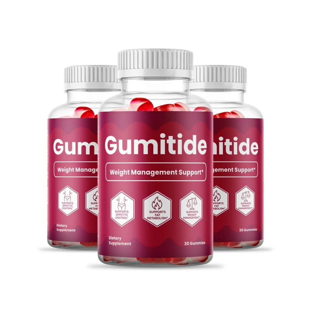 Three bottles of Gumitide weight management gummies